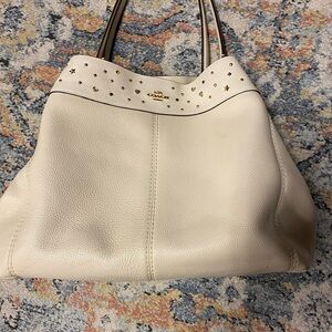 Coach White Leather Shoulder Bag with Gold Accents